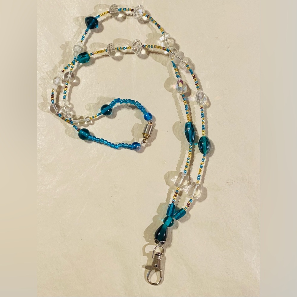 New, handcrafted, Crystal and glass beaded Lanyard for ID badge